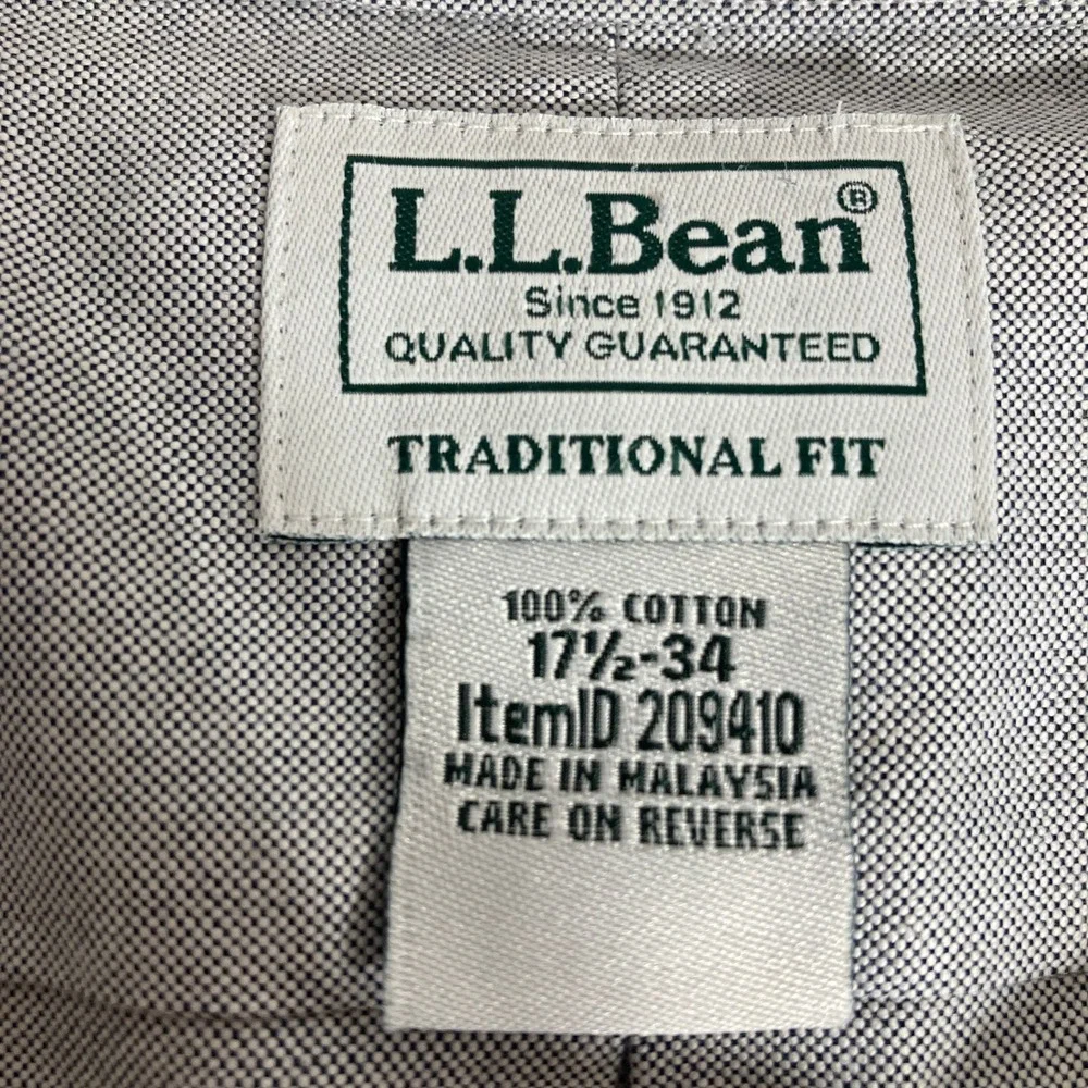 Lot 2 LL Bean Mens Traditional Fit Button‎ Down Shirt  Blue Plaid Gray 17.5 x 34